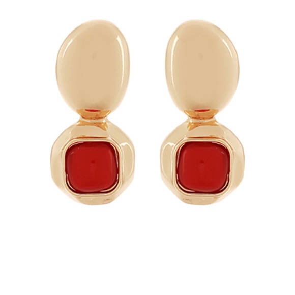 Square Dome Shape Stone & Oval Earrings - Picture 3 of 7